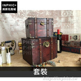 INPHIC-木盒收納箱藏寶箱木箱道具復古海盜儲物箱仿古老式木質-套裝(一大一小二個)